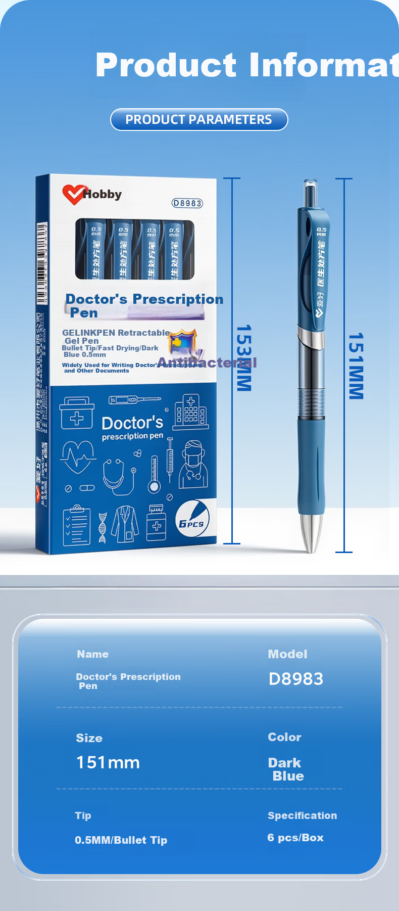 AIHAO Medical Prescription Retractable Gel Pen 0.5mm Bullet Tip Quick-Dry Nurse Doctor Signature Pen Blue Ink 6-Pack D8983 5