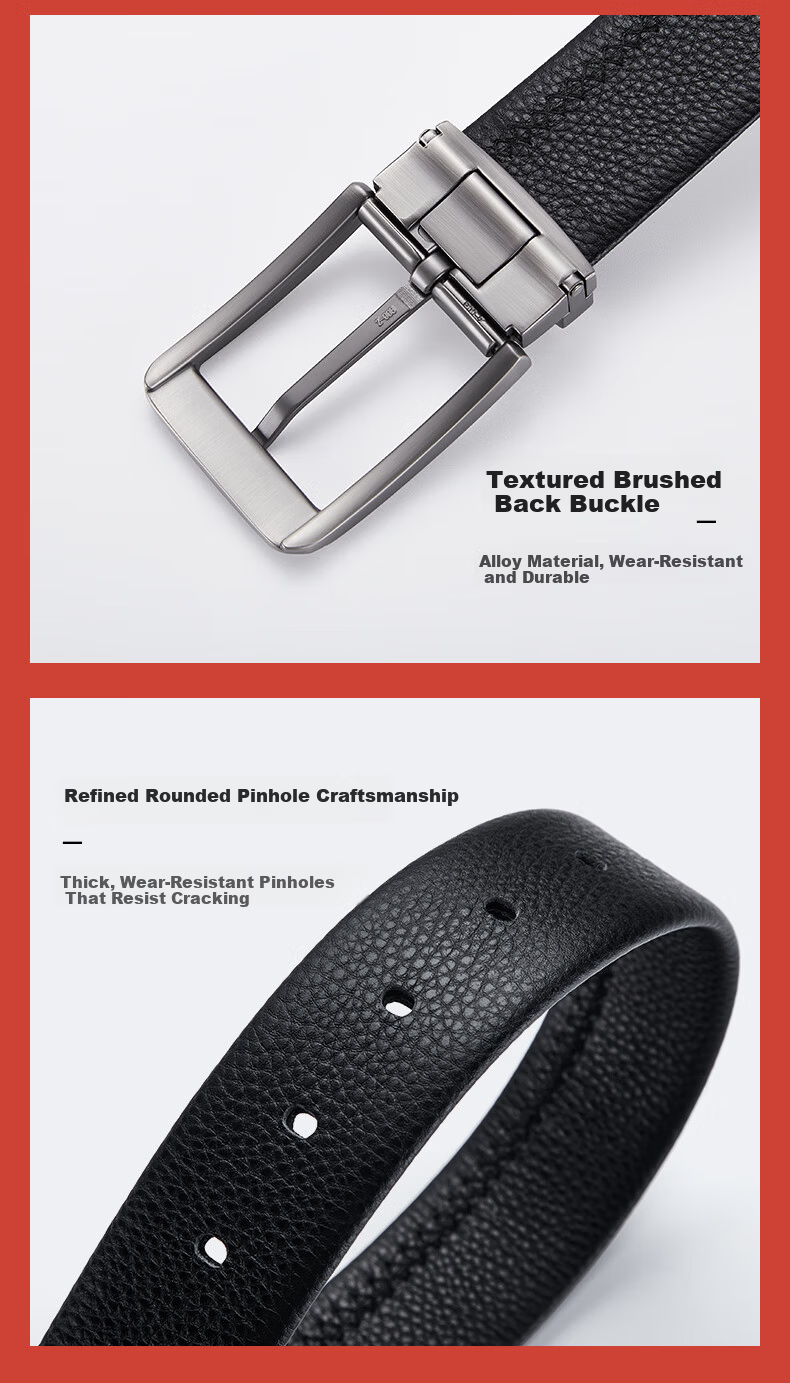 ELLE HOMME French Brand Men's Genuine Leather Belt First Layer Cowhide Pin Buckle Belt Gift Box Birthday Present for Boyfriend Husband 12