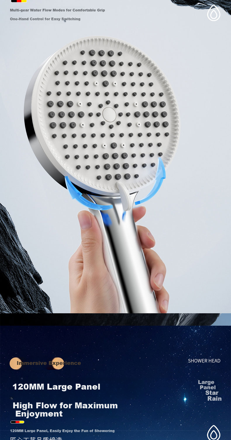 HOMK German High-Pressure Shower Head with Powerful Water Flow, Shower Sprayer, Large Water Output, Showerhead 6