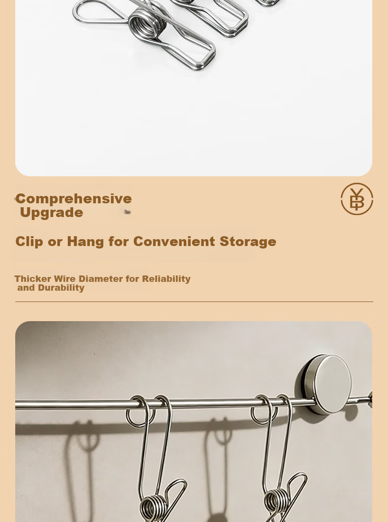 Bingyou 304 Stainless Steel Clothes Peg Long Tail Hook Clip Steel Wire Clip Multi-Functional Windproof Clothes and Socks Clip 4