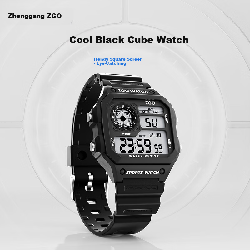 ZGO Men's Vintage Style Digital Watch Student Waterproof Small Square Sports Electronic Watch for High School and Middle School Students