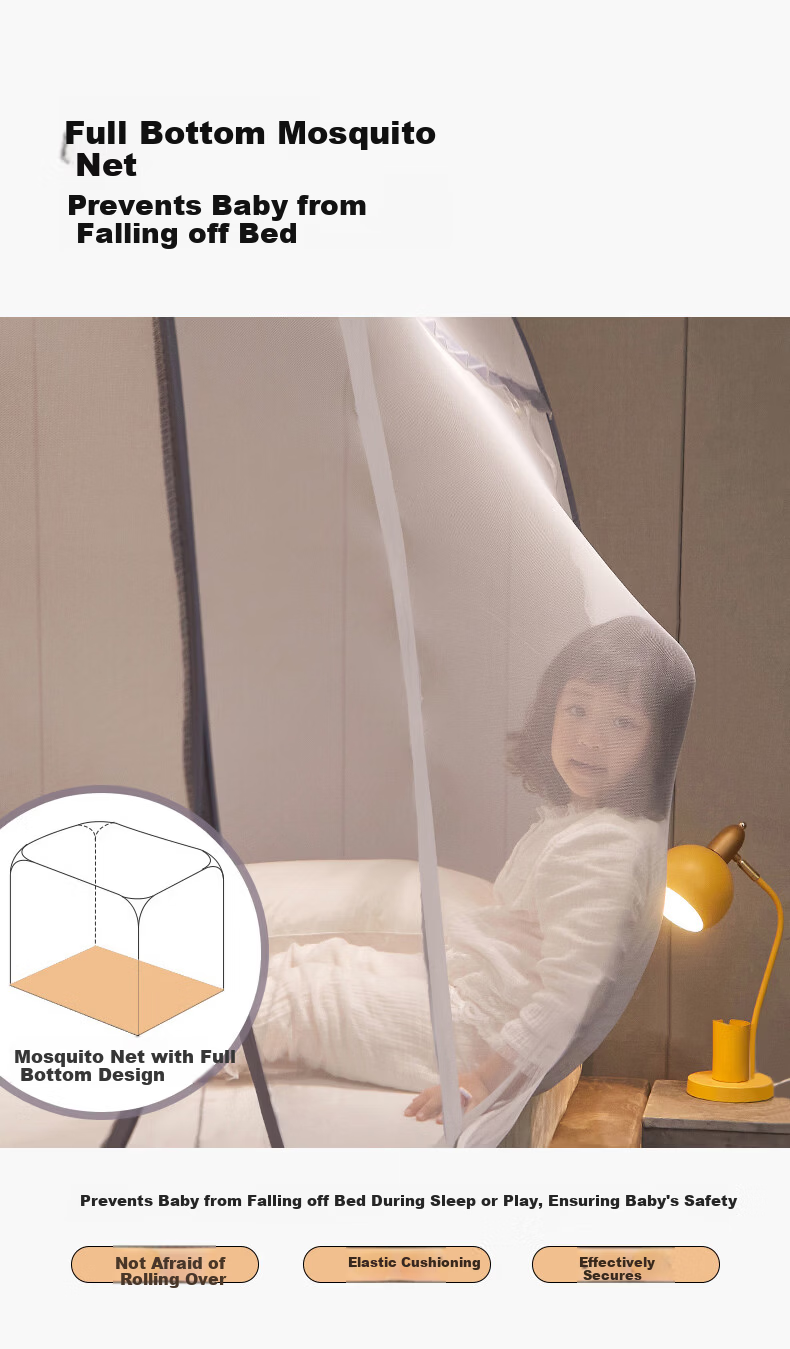 Tongyan No-Installation Mongolian Yurt Anti-Fall Mosquito Net Class A Bed Canopy Home Baby Toddler Bed Rail Full Coverage Double Door 1.8m 5
