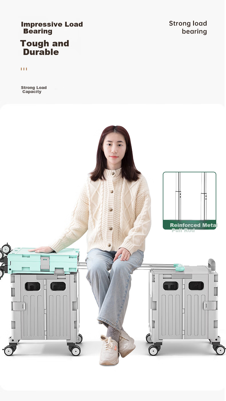 Younai Foldable Shopping Cart Portable Small Trolley Household Hand Cart with Cover 4 Wheels for Grocery and Parcel Pickup 9