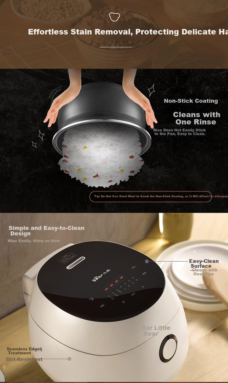 Bear Rice Cooker for 2-3 People, Healthy Non-Stick Iron Pot with Zero Fluorine, IH Three-Dimensional Heating, Smart Reservation, Multifunctional Rice Cooker 3L DFB-Q30V3 7