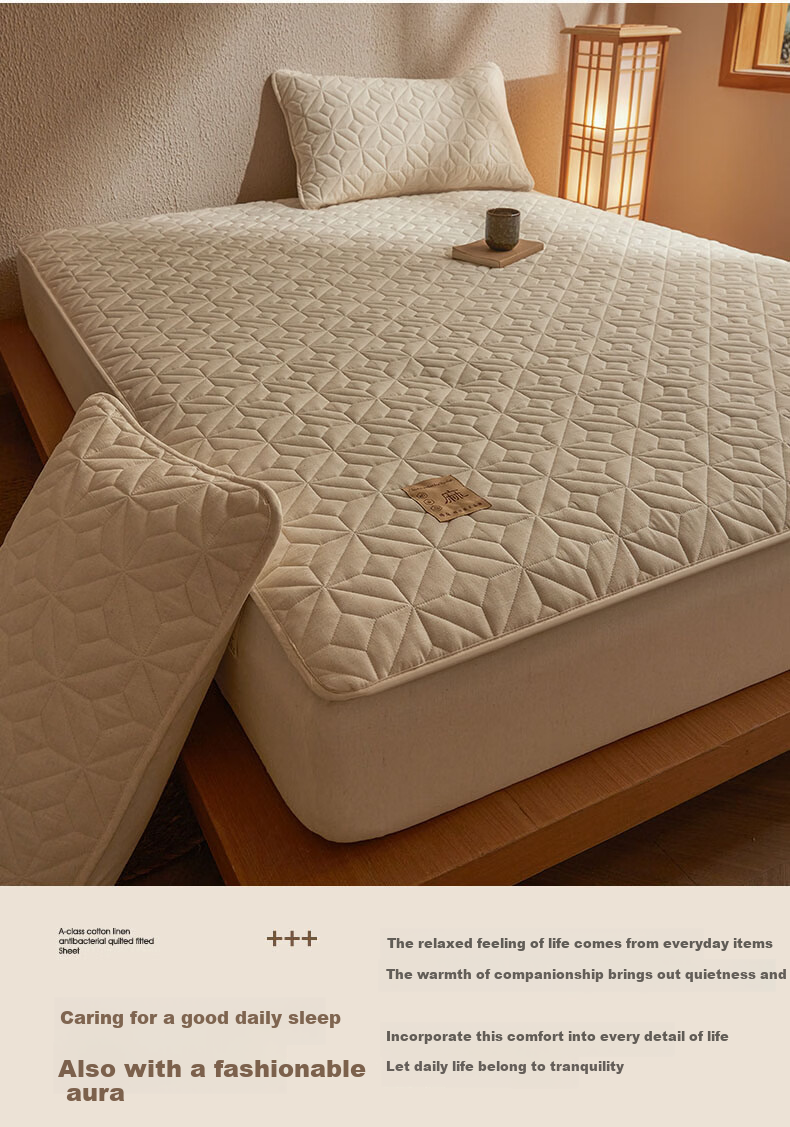 MUJI Class A Pure Cotton Linen Thickened Quilted Fitted Sheet Single Dustproof Protective Non-Slip Full Coverage 180*200cm 2