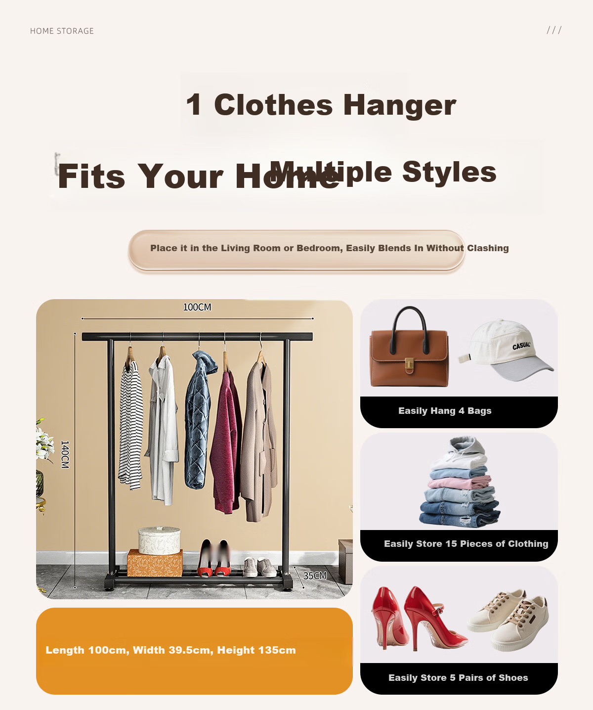 Youqin Single Rod Floor Clothes Drying Rack Home Balcony Fixed Clothes Hanger Simple Indoor Bedroom Clothes Rack 7