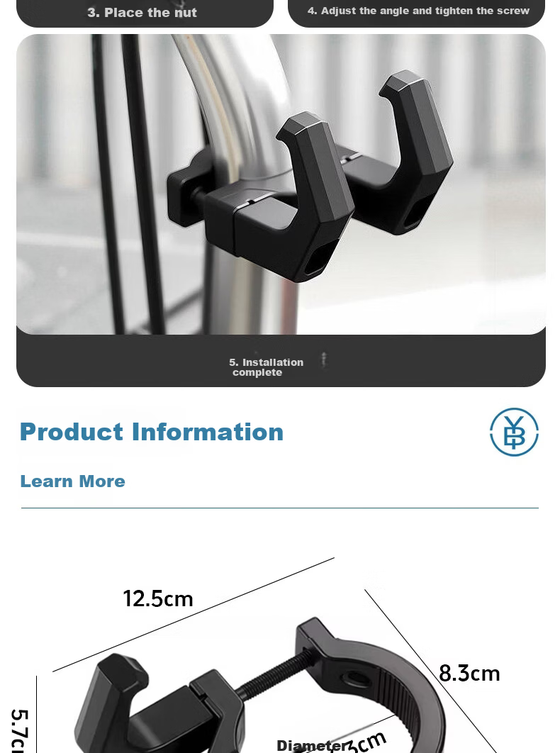 Bingyou Electric Bike Front Battery Hook Middle Front Hanging Hook No Drilling Storage Tool Universal for Helmet Backpack 10