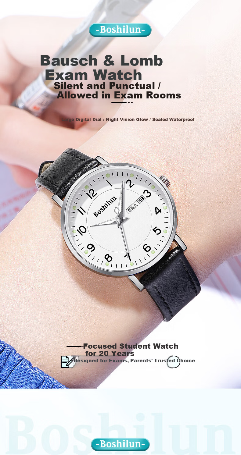 Bausch & Lomb Silent Quartz Sports Watch for High School Students, Unisex Kids Time-Only Exam Watch 3