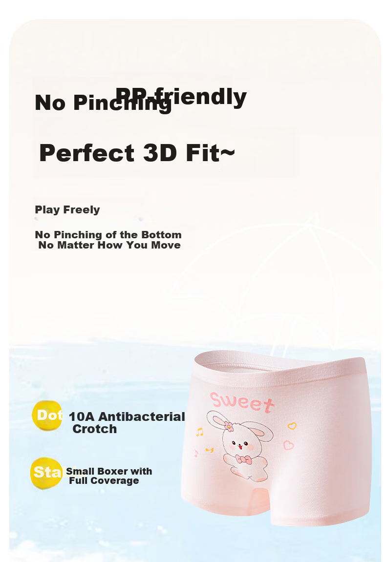 Hodo Kids Girls' Underwear Mid to Large Size A-Class Antibacterial Crotch Boxer Briefs 6-Pack Cake Bear 150 7