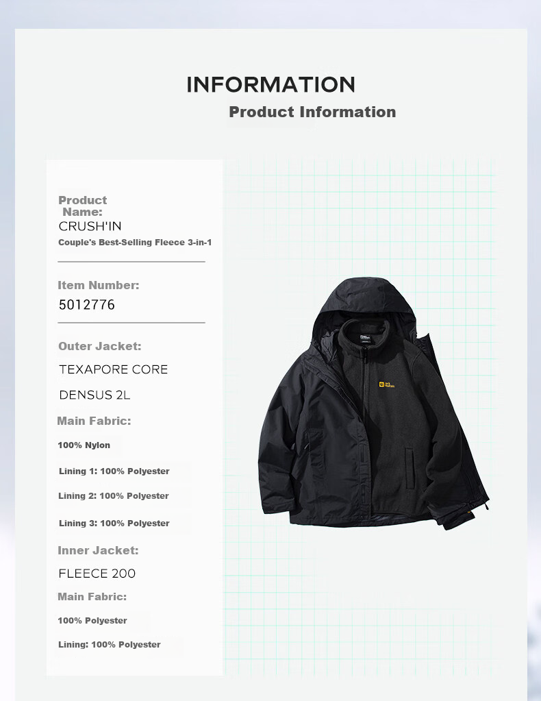 JackWolfskin CRUSH'IN Fleece Liner 3-in-1 Jacket 5012776 Navy Blue 2XL 8
