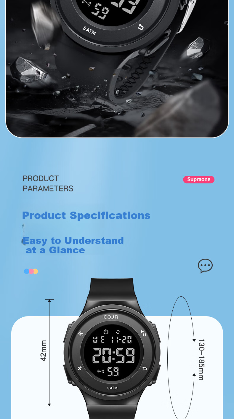 COJR Sports Digital Stopwatch Luminous Waterproof Multifunctional Youth Boys Girls Middle High School Students 7