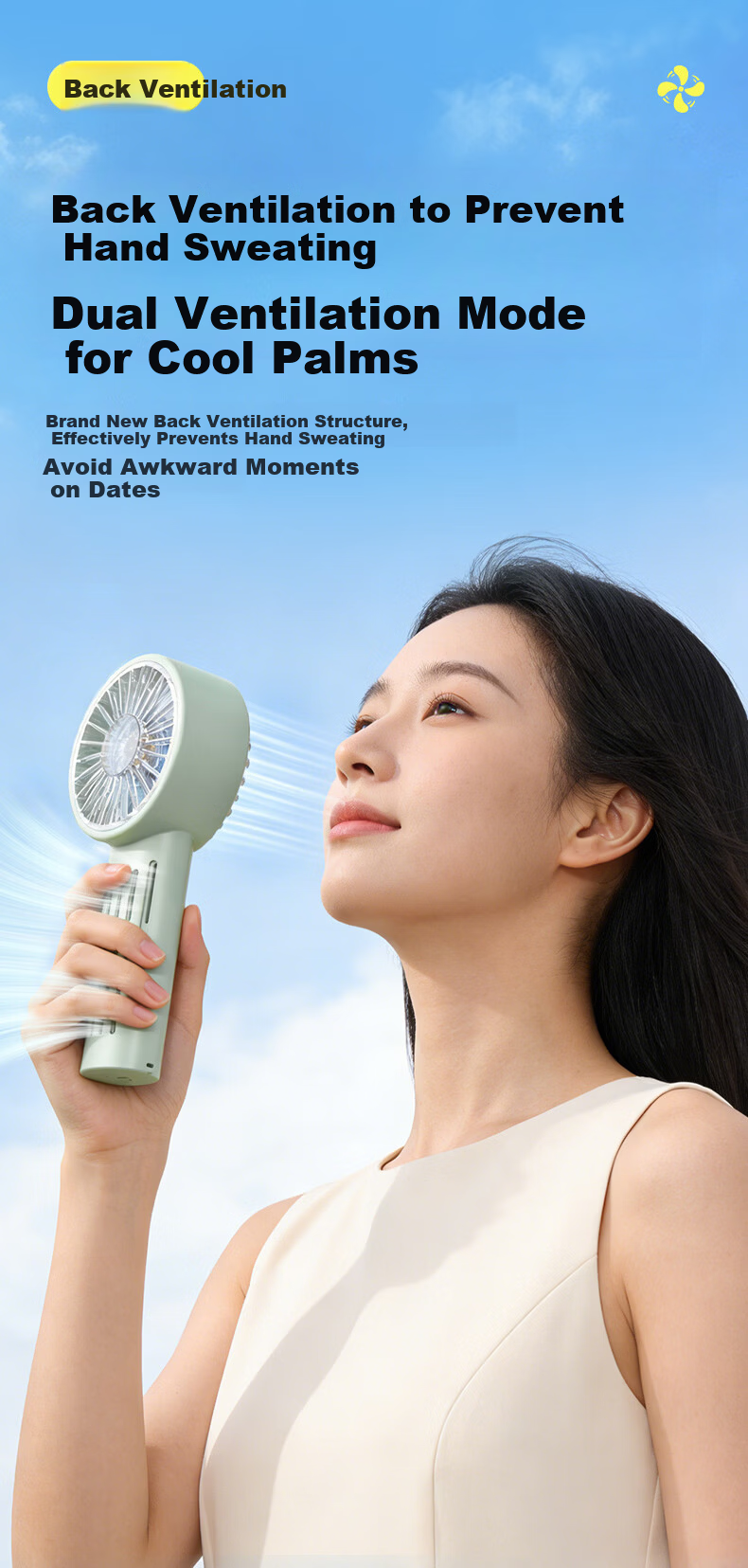 Diamond Brand Handheld Mini Fan High-Speed Energy-Saving Portable Rechargeable Quiet Powerful Outdoor Personal Fan for Students Dormitory Back to School 3