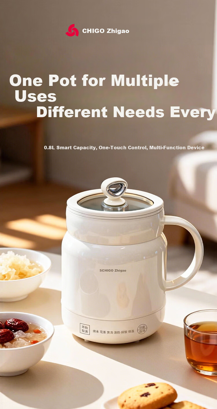 CHIGO Health Pot Electric Stew Cup Small Single-Person Hot Milk Maker Multifunctional Health Cup Electric Boiling Cup Water Boiler Stew Integrated 2