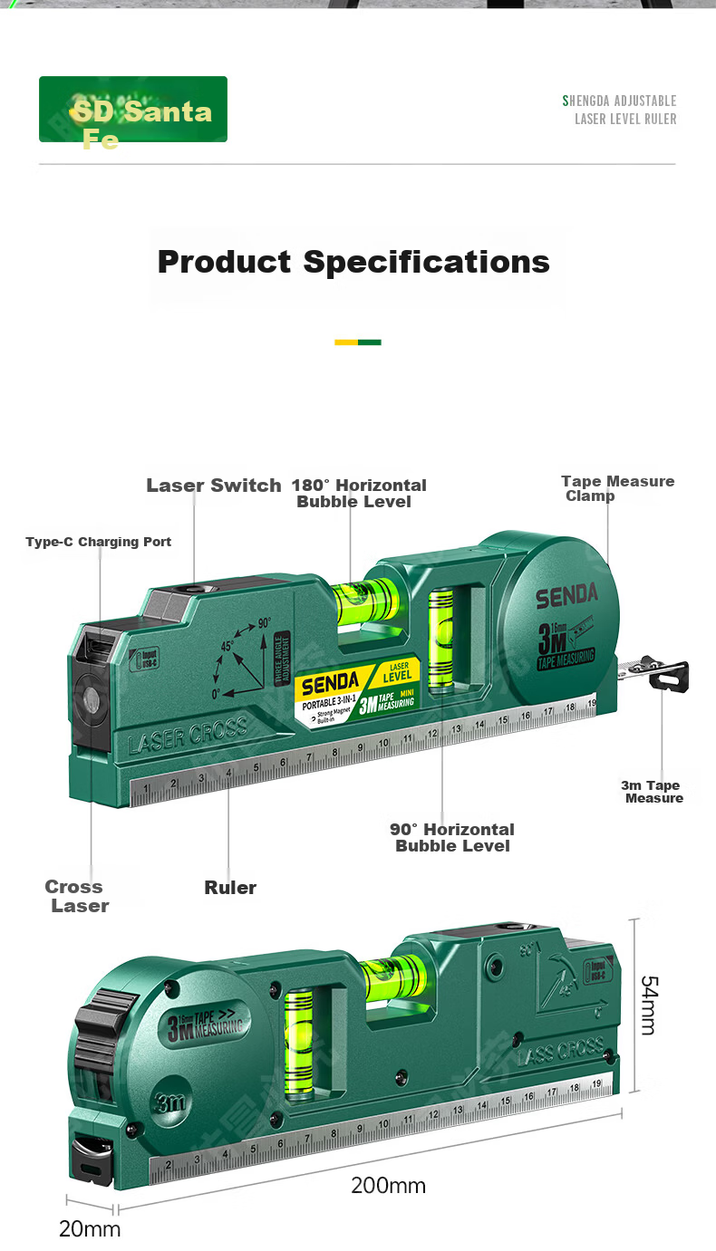 Shengda Laser Level High-Precision Electronic Spirit Level Strong Magnetic Green Laser Measuring Instrument Slope Ruler Line Projector 17
