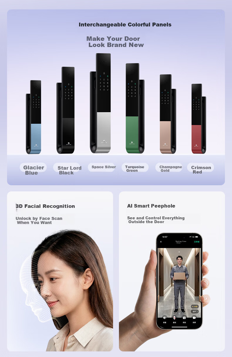 DESMAN Smart Door Lock 3D Facial Recognition Visual Peephole Large Screen Fingerprint Password Xiaodi U3F 3