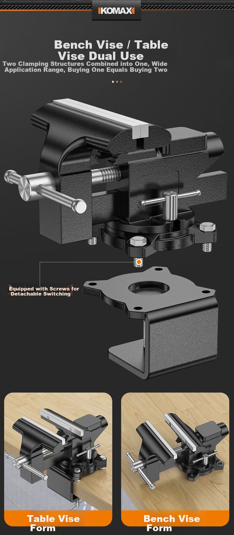 KOMAX Small Household Universal Bench Vise Industrial Grade Multifunctional Cast Steel Table Vise Clamp Fixture Workbench 3