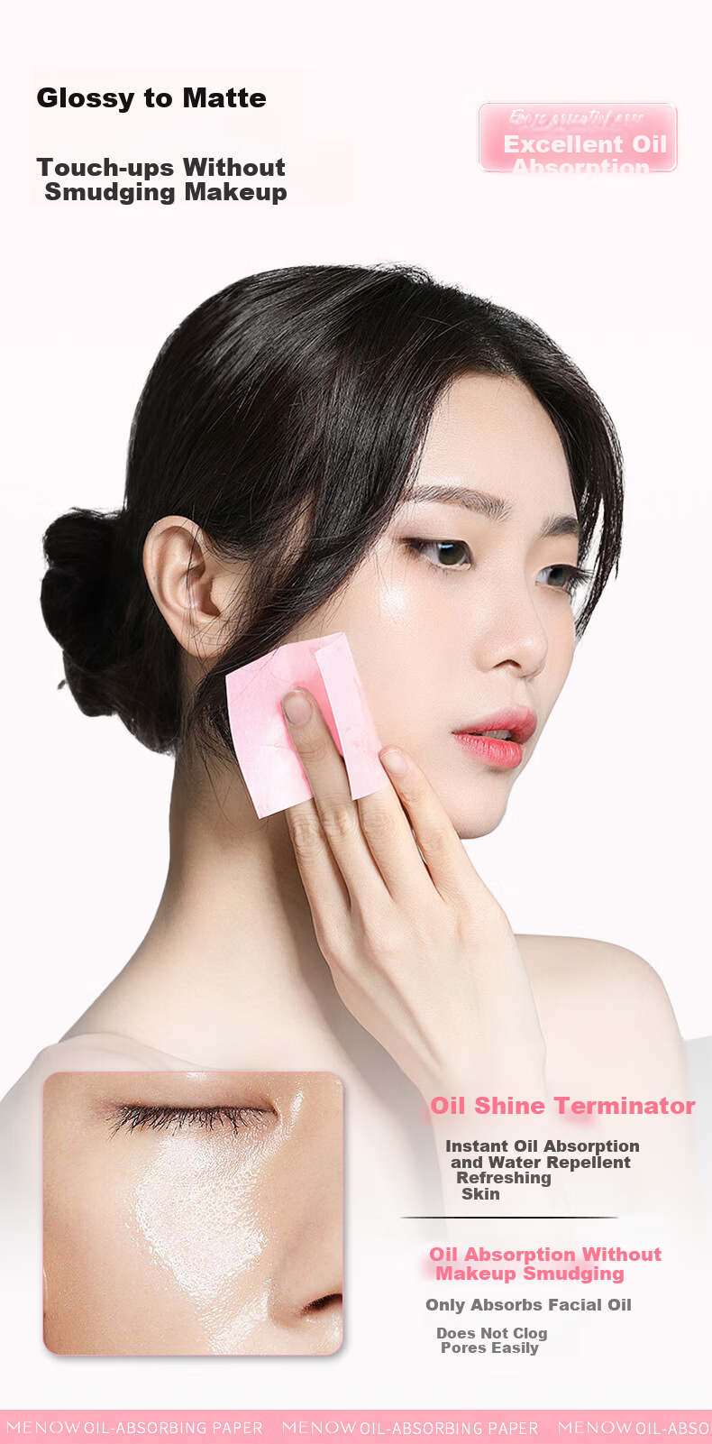 Minoo Oil Absorbing Paper for Women and Men, Facial Oil Control with Puff, Portable Oil Blotting Sheets 5