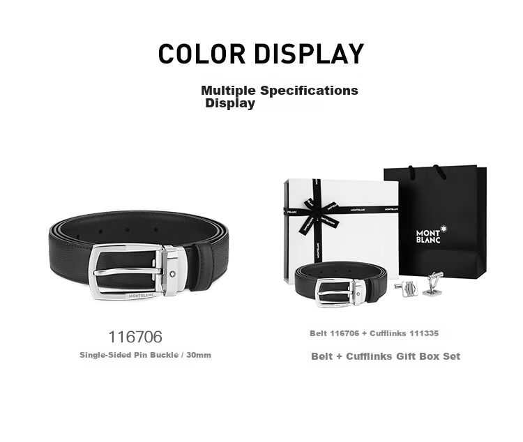 MONTBLANC Black Leather Single-Sided Belt 120x3cm 116706 Gift 2