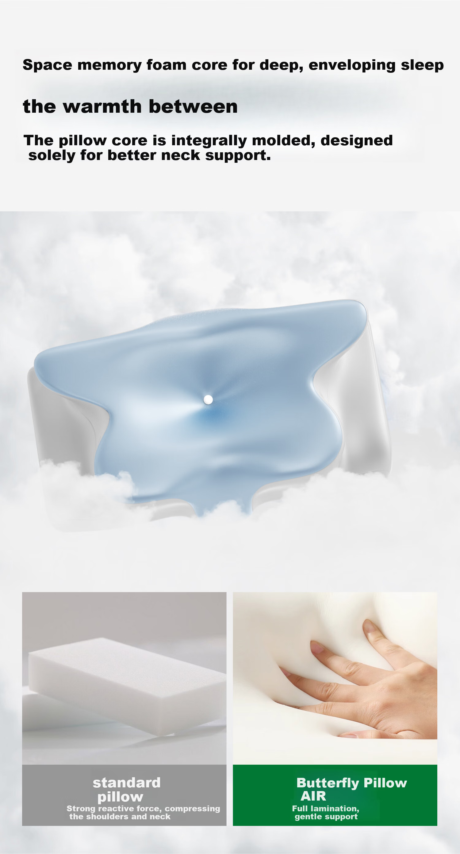 Jingyan Memory Foam Neck Pillow Ergonomic Butterfly Shape Cervical Spine Pillow for Deep Sleep Adult Side Sleep 7
