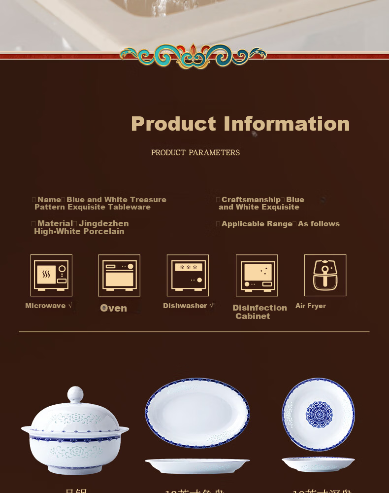 Lowei Blue and White Linglong Ceramic Dinnerware Set Jingdezhen Light Luxury Premium Housewarming Gift Bowl Plate Set for Home Use 19