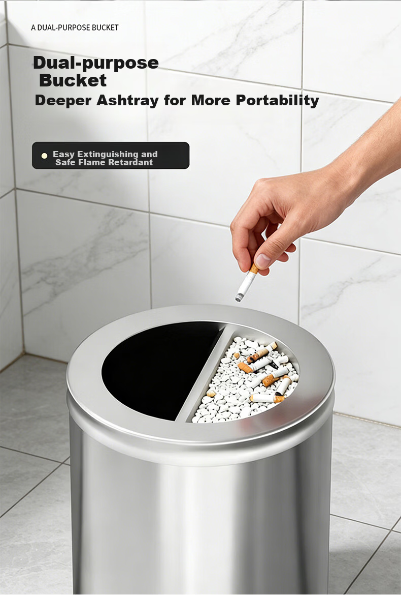 Supercloud Stainless Steel Trash Can Large 60L Flip-Top Upright Indoor Outdoor Mall Hotel Swing Lid Hong Kong Style Garbage Bin 6