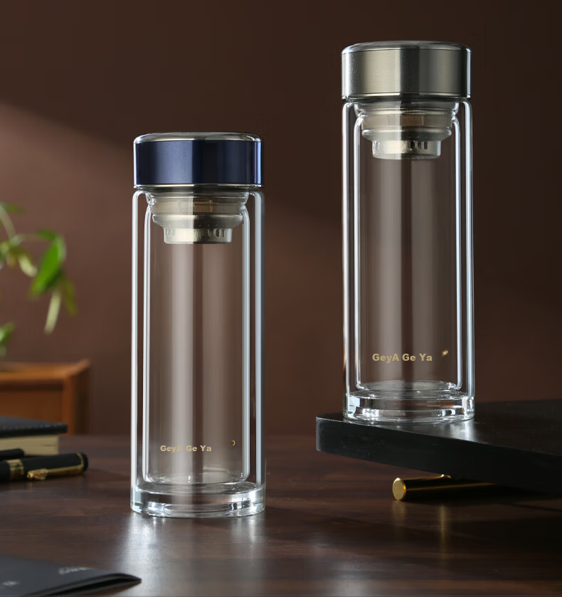 GEYA Antibacterial Titanium Double-Layer Glass Cup Men's Premium Glass Tea Cup Business Glass Water Cup Customizable 3