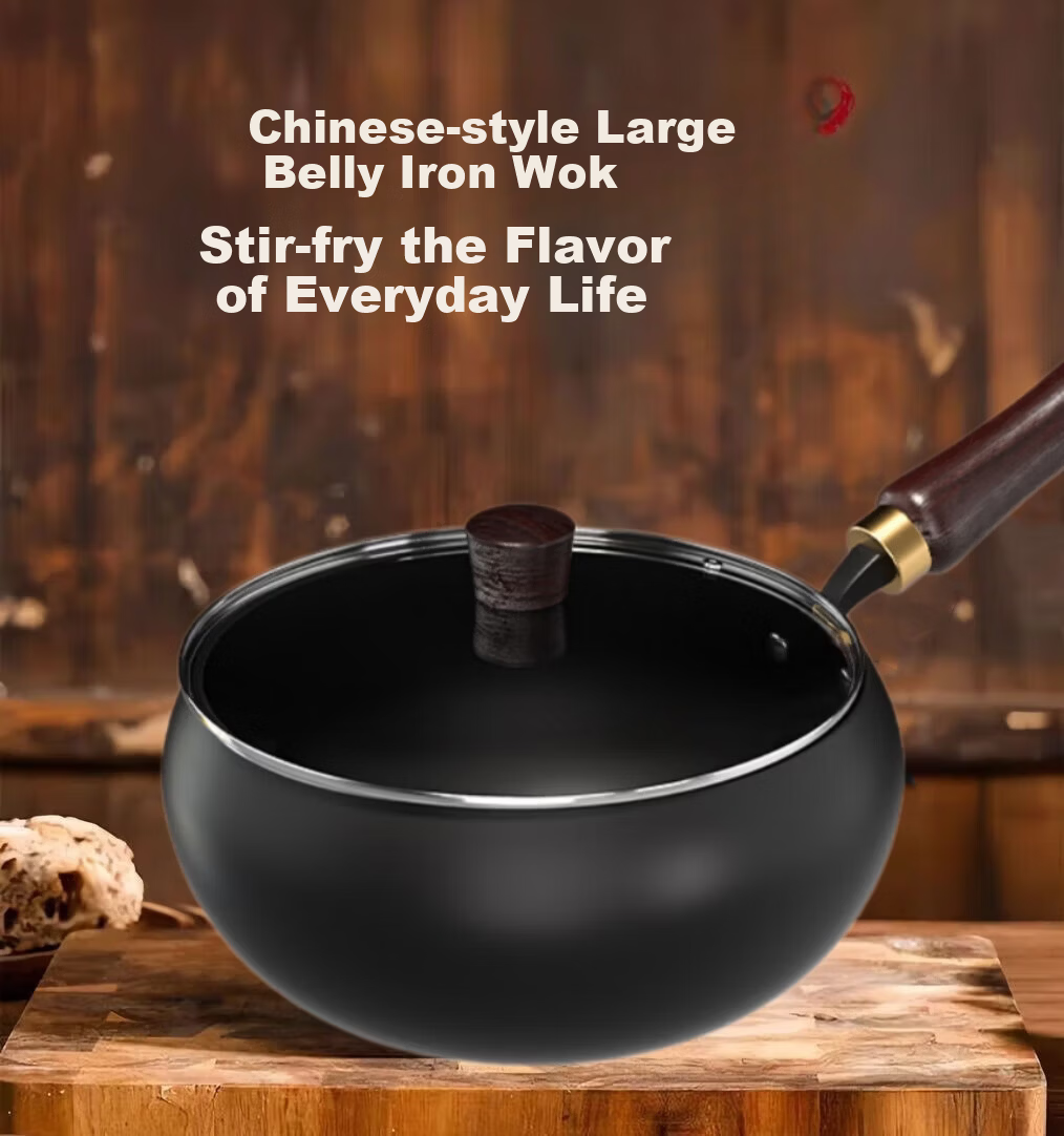 Canbo Large Capacity Non-Stick Iron Frying Pan No Coating Stir-Fry Pan Gas Stove Induction Cooker Compatible 3