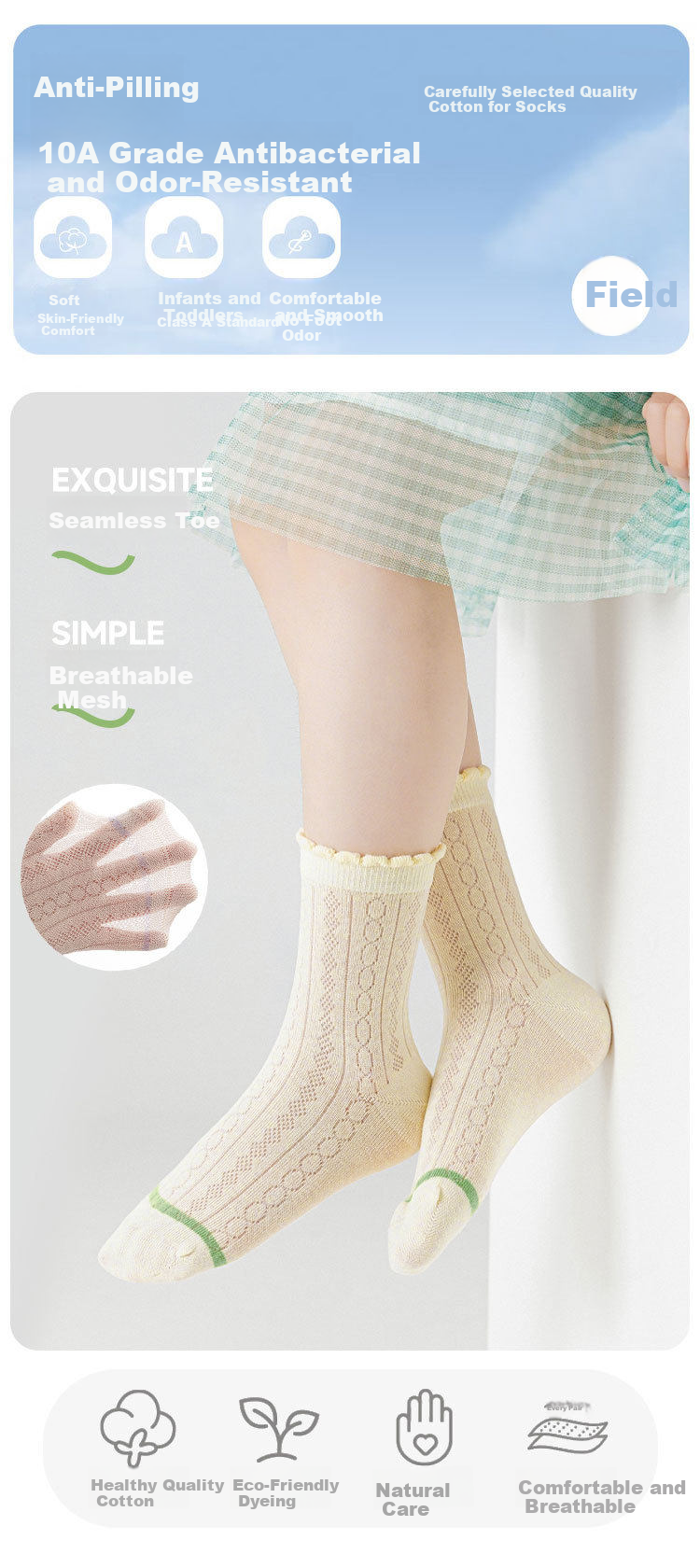 Miiow 5 Pairs Children's Socks Summer Thin Mesh Breathable Sweat-Absorbing Mid-Calf Socks Girls Ballet Style Spring Summer Class A Seamless Socks 1