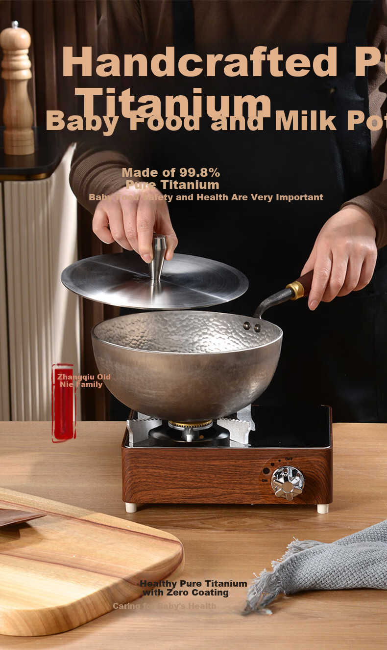 Lao Niejia 24cm Pure Titanium Milk Pot Shallow Soup Pot No Coating Instant Noodle Pot Baby Food Cooking Pot 3