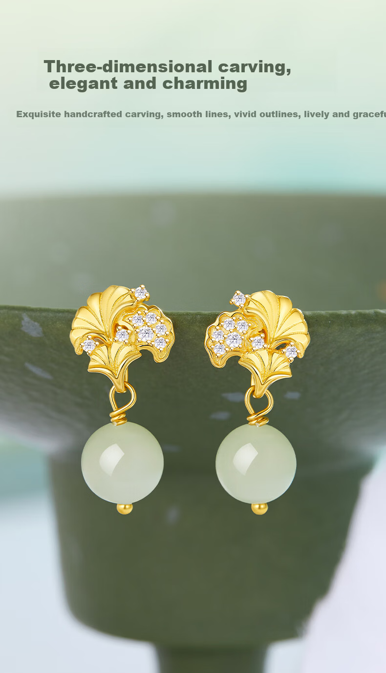 Lao Miao Hetian Jade Earrings Studs Luxury Fashion Jewelry Valentine's Day Birthday Gift for Women Girlfriend Wife 6