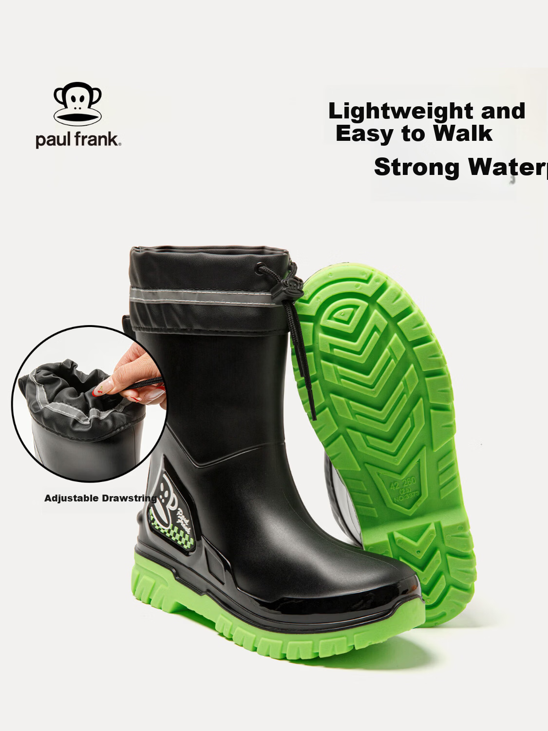 Paul Frank Men's Waterproof Rain Boots Green Drawstring Size 40 1
