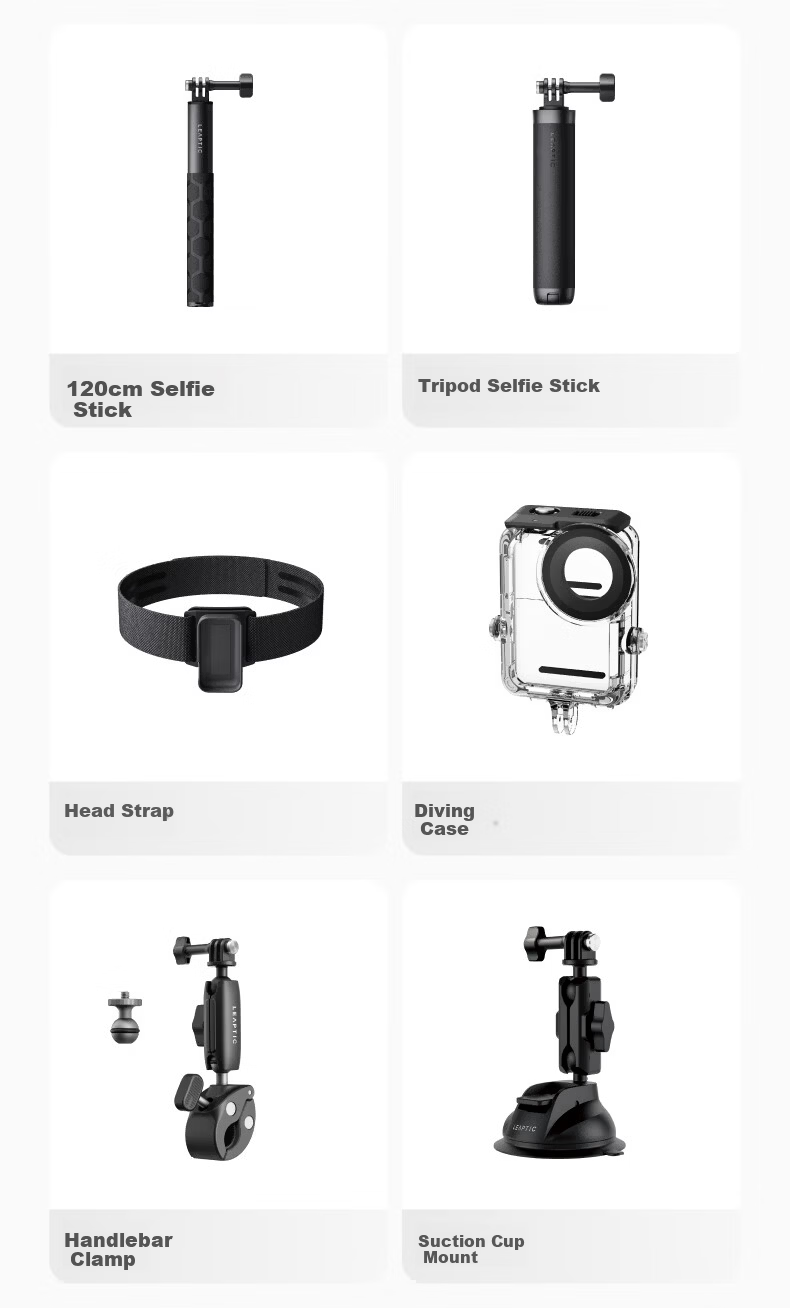 LEAPTIC Photon Transition Cube [Battery Included] Sports Camera Thumb Pocket Wearable Camera 8K/4K Vlog Cycling Running Pet All-in-One Kit 128GB Black 24