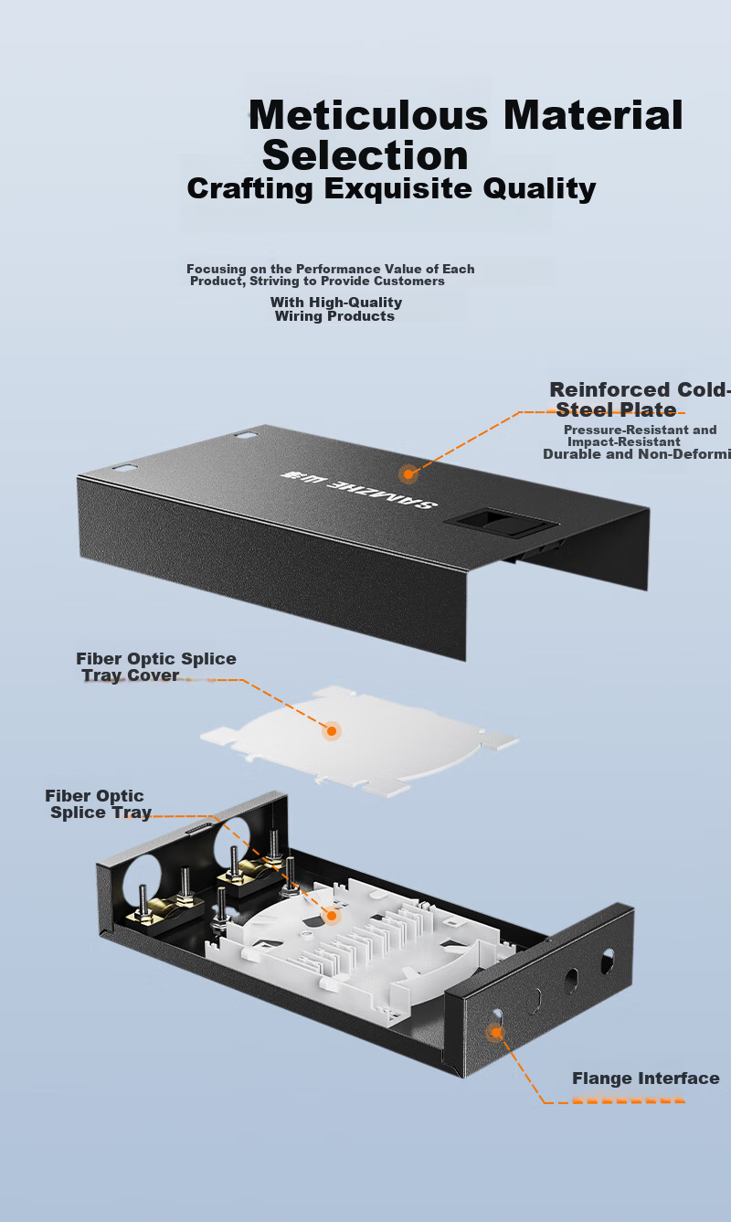 Sanze Fiber Optic Terminal Box 4-Port 4-Core SC Single-Mode Rack-Mount Fiber Distribution Frame Fully Loaded Pigtail Flange Wall-Mounted Desktop Telecom Grade Fiber Splice Box ZDH-SC4S 8
