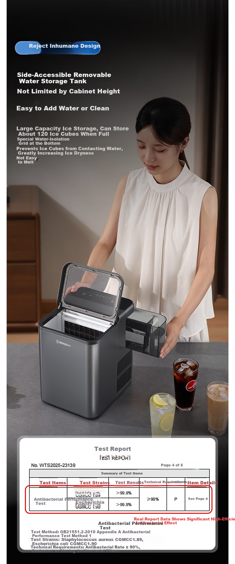 Westinghouse Home and Commercial Ice Maker Solid Cube Small Fully Automatic Fast Ice Maker UV Sterilization Whiskey Cocktail Companion Ice Machine WH-16F 11