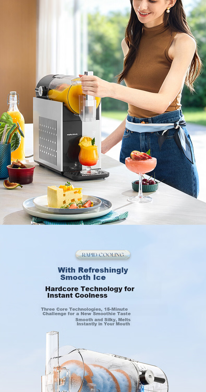 Morphyrichards Ice Crusher Machine Home Small Large Diameter Fully Automatic Fast Ice Shaving Commercial Snow Melting Machine Cold Drink Milkshake Cocktail Blender MR8002 5