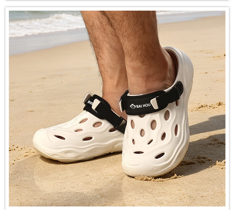 BAIHOU White Monkey Men's Summer Hollow Out Shoes Thick Sole Outdoor Sandals Men's Beach Shoes D-08 White Size 38-39 8