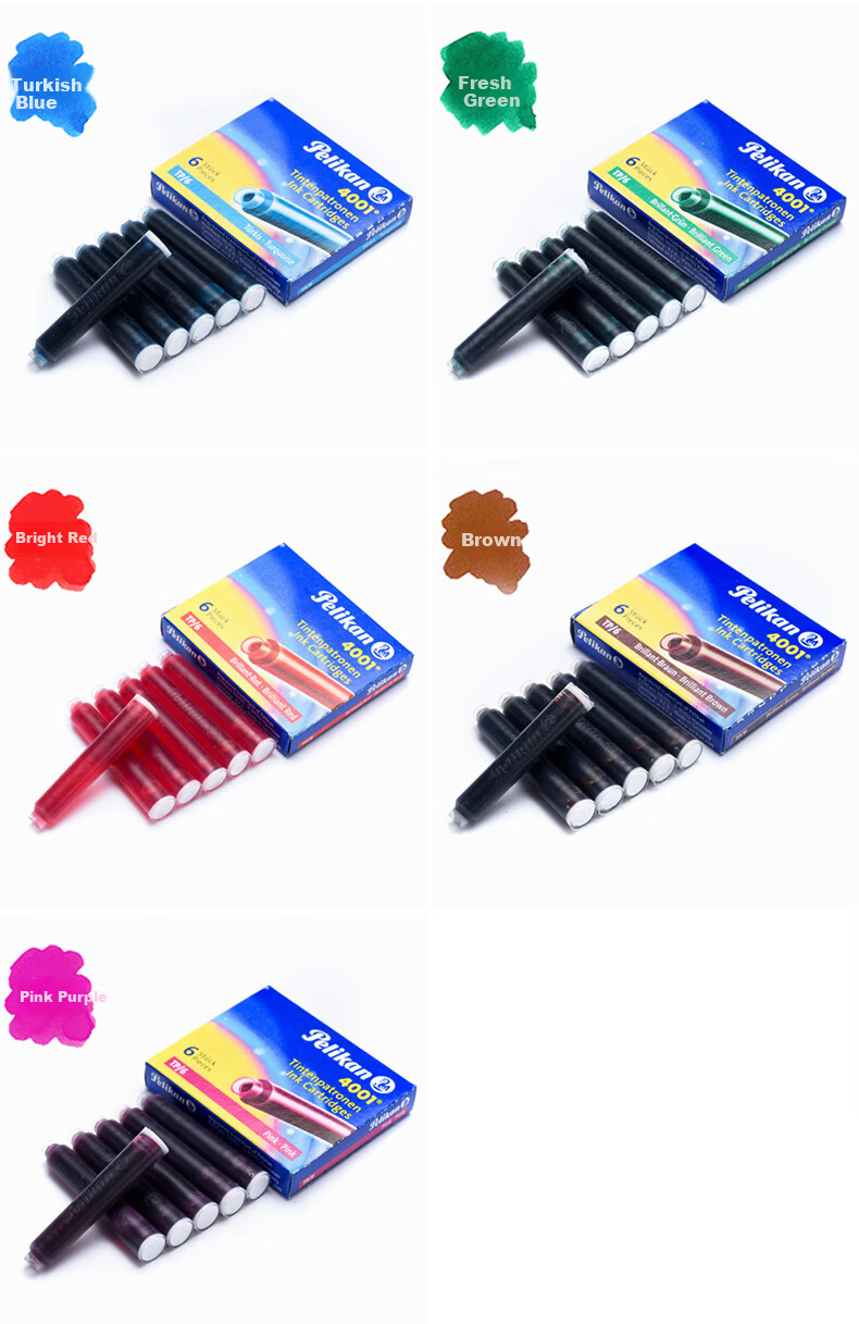 Pelikan 4001 Long Ink Cartridges Non-Carbon Ink Refill 5-Pack Student Pen Bright Red 7