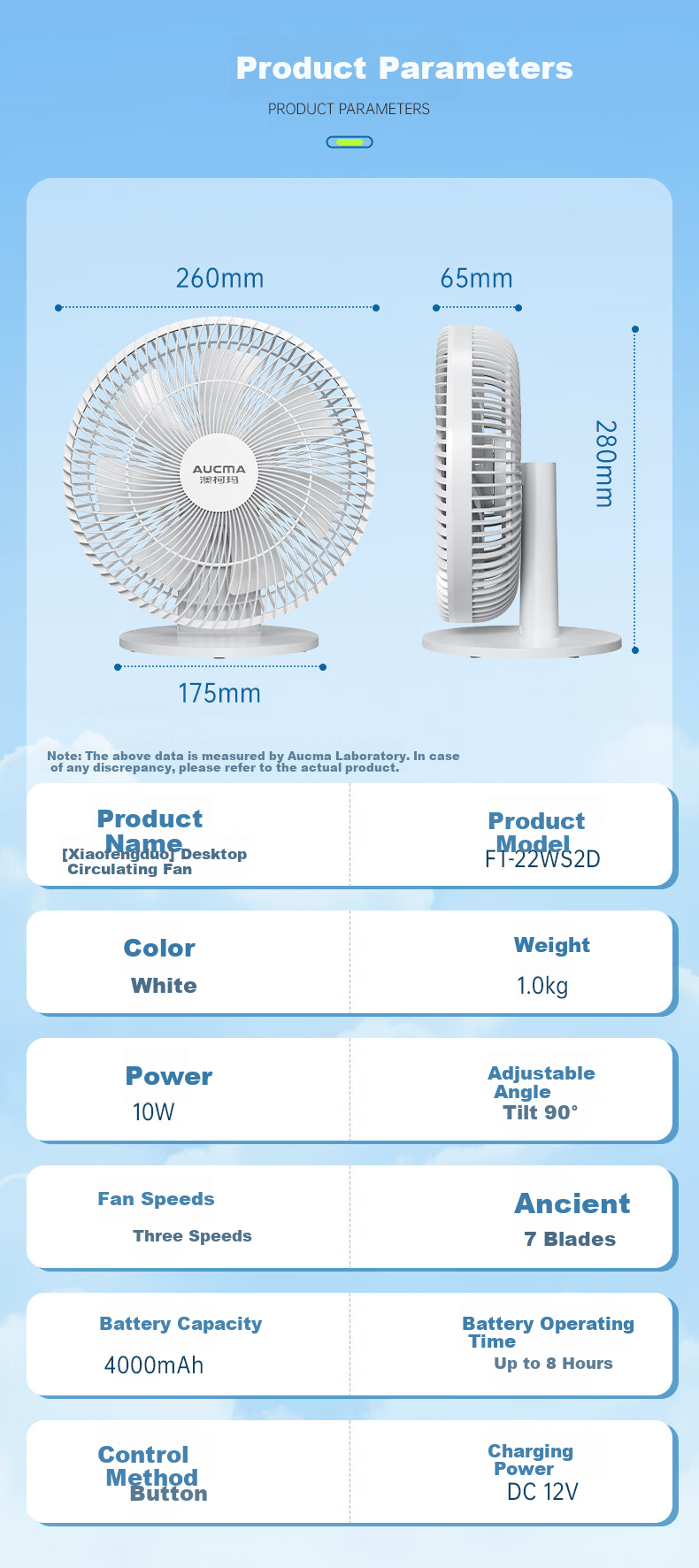 AUCMA Desktop Mini Fan JD Self-operated Home Use Ultra-quiet Air Circulation Fan Wall-mounted DC Air Conditioner FT-22WS2 11
