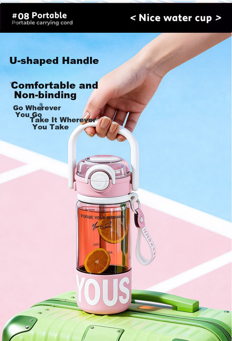 OKTP High-Value Straw Cup for Girls Tritan Summer New High-Temperature Resistant Portable Plastic Student Water Bottle 8