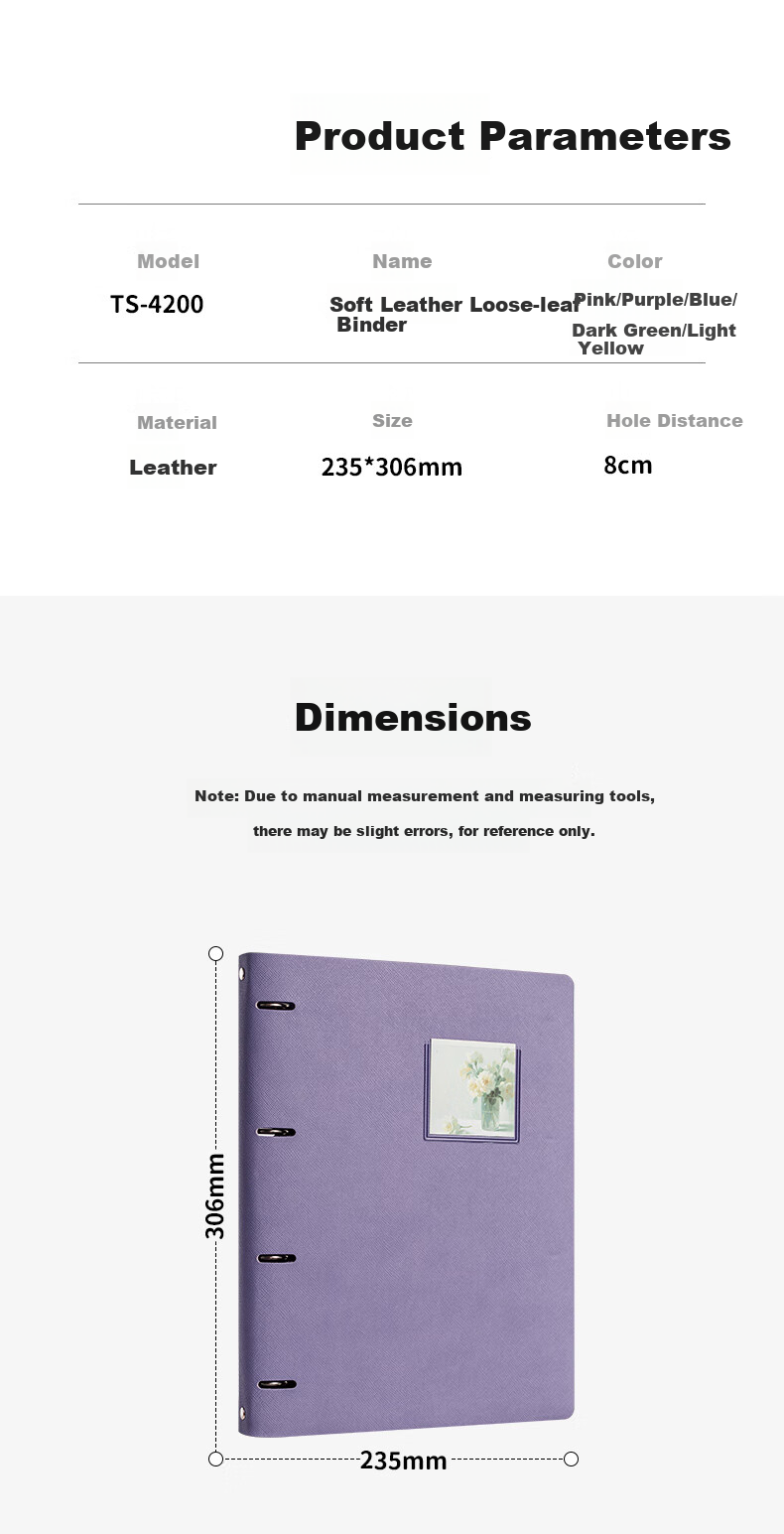 TIANSE American Style Thin Crispy Tearable A4 Loose-leaf Notebook Student Exam Mistake Note Pink Sakura TS-4215 3