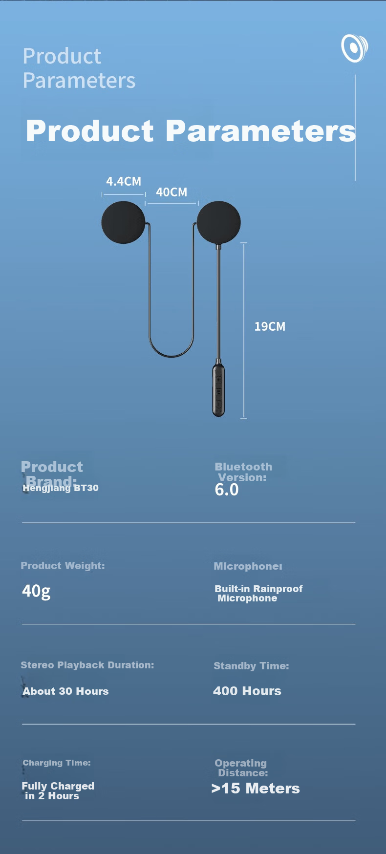 Hengjiang BT30 Built-in Integrated Helmet Bluetooth Headset Full Helmet Half Helmet Waterproof Long Battery Life [Universal for Winter and Summer Helmets] 16