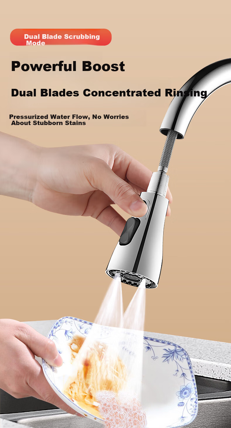 Yiliang Double Blade Slim Waist Electroplated Silver Kitchen Pull-Out Faucet Replacement Aerator Splash-Proof Nozzle 3239 8