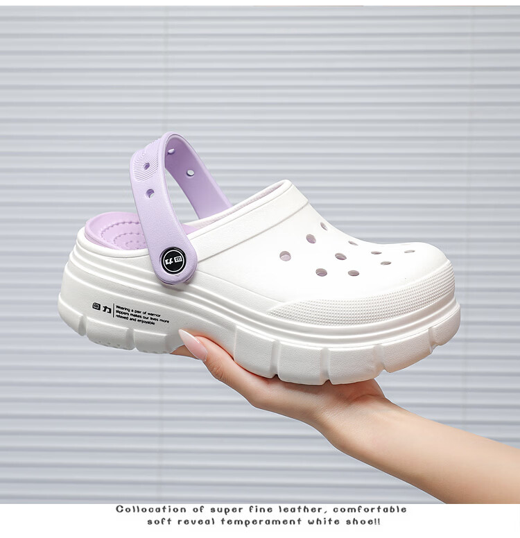 Warrior Women's Hollow Toe Slippers Outdoor Beach Sandals Four-Season Cool Slippers SDJ-0603 White Purple Size 37 8