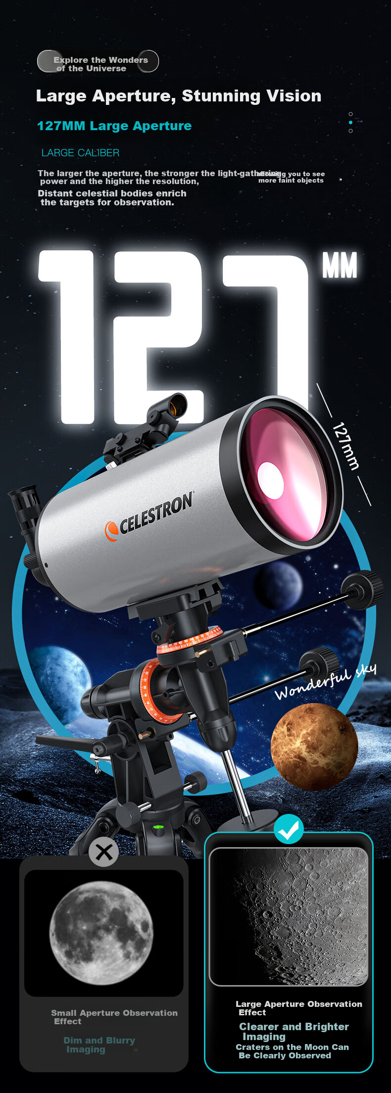 Xingtelang 80EQ Professional Astronomical Telescope, High-Definition High-Magnification Large-Aperture Telescope for Stargazing, Scientific Education, Birthday Gift for Students 3