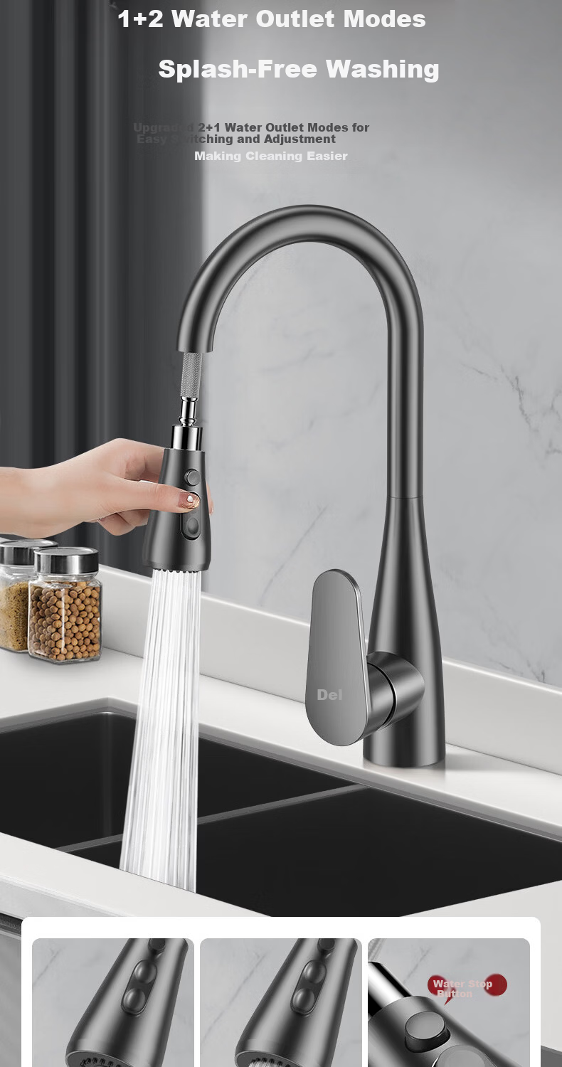 Del 28-Year Brand All-Copper Kitchen Faucet Hot and Cold Two-in-One Pull-Out Sink Tap CPCL 6