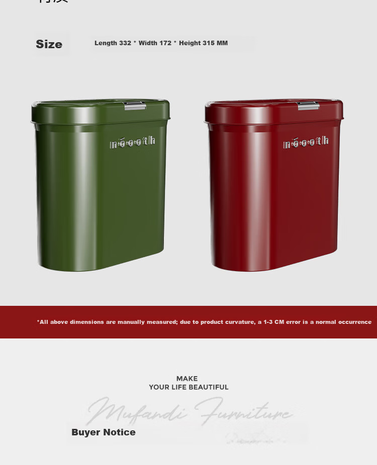 Noshi Bathroom Trash Can with Lid, Narrow Gap High-Value Large Capacity Waste Bin for Toilet, Living Room, Kitchen - Red 12