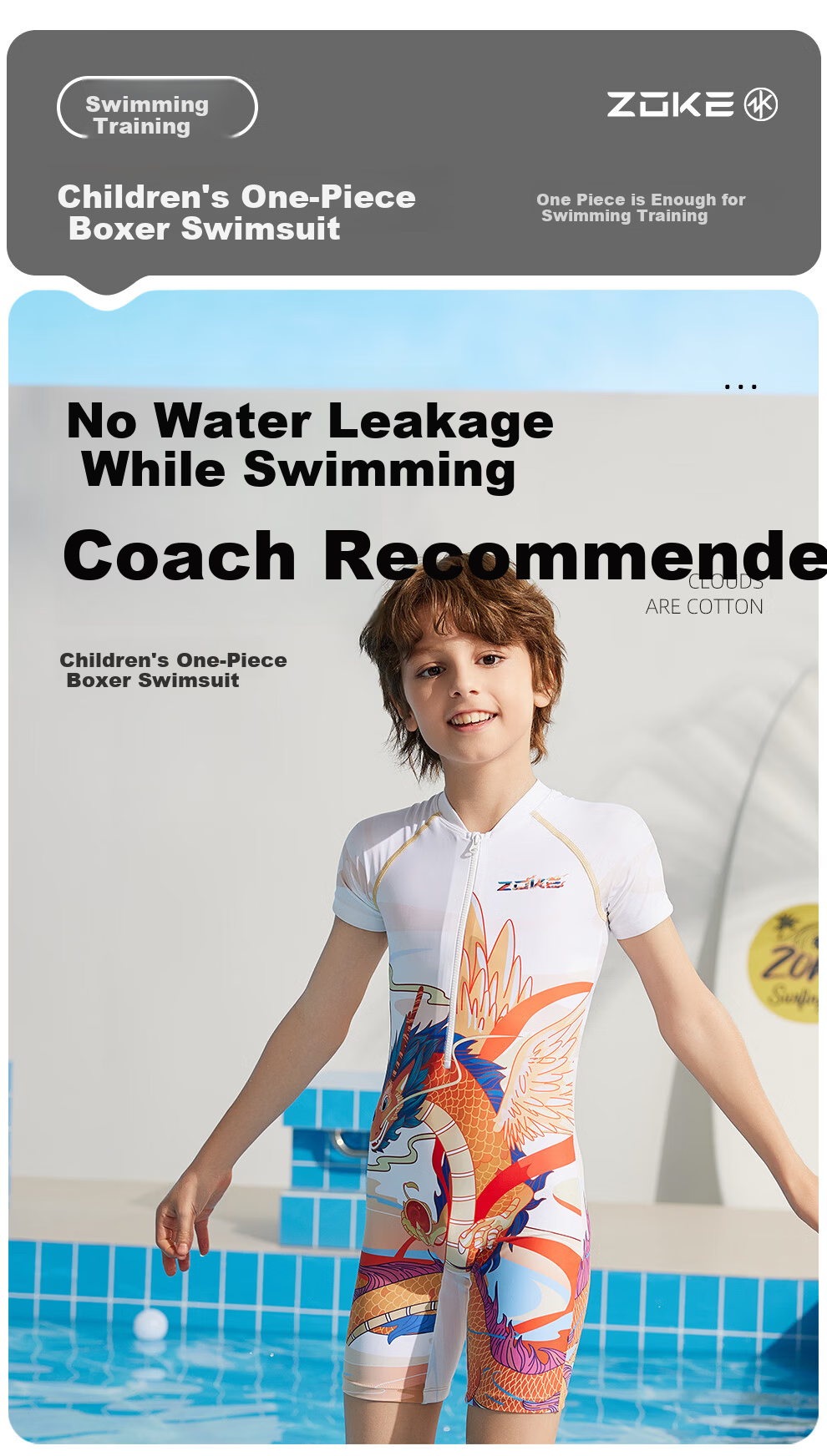 ZOKE Boys' One-Piece Square Leg Swimwear Short Sleeve Swimming Training Suit 124603536 1