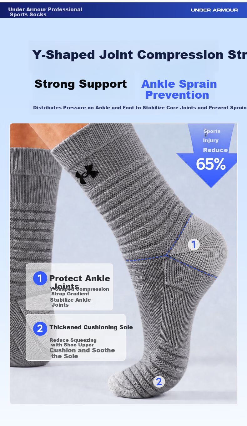 Under Armour (3 Pairs) Basketball Socks Mid-Calf All-Season Sweat-Absorbing Durable Breathable Odor-Resistant White Sports Socks 13