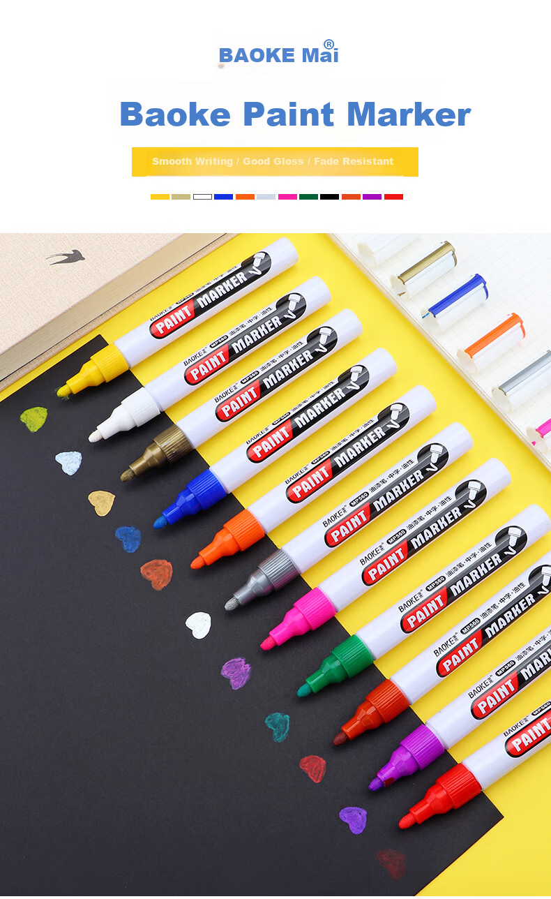 BAOKE MP560 Paint Marker Pen Red Fade-Resistant Waterproof Strong Coverage Oil-Based Marker Pen 6pcs/Box 1