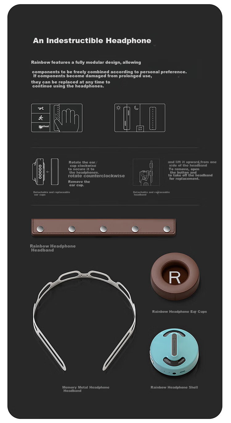 Monixibi Rainbow Bluetooth Headphones "Fluid Brown" Special Edition High-Fidelity Wireless Over-Ear Headphones Compatible with Apple/Huawei Phones, Computers, and Laptops 9